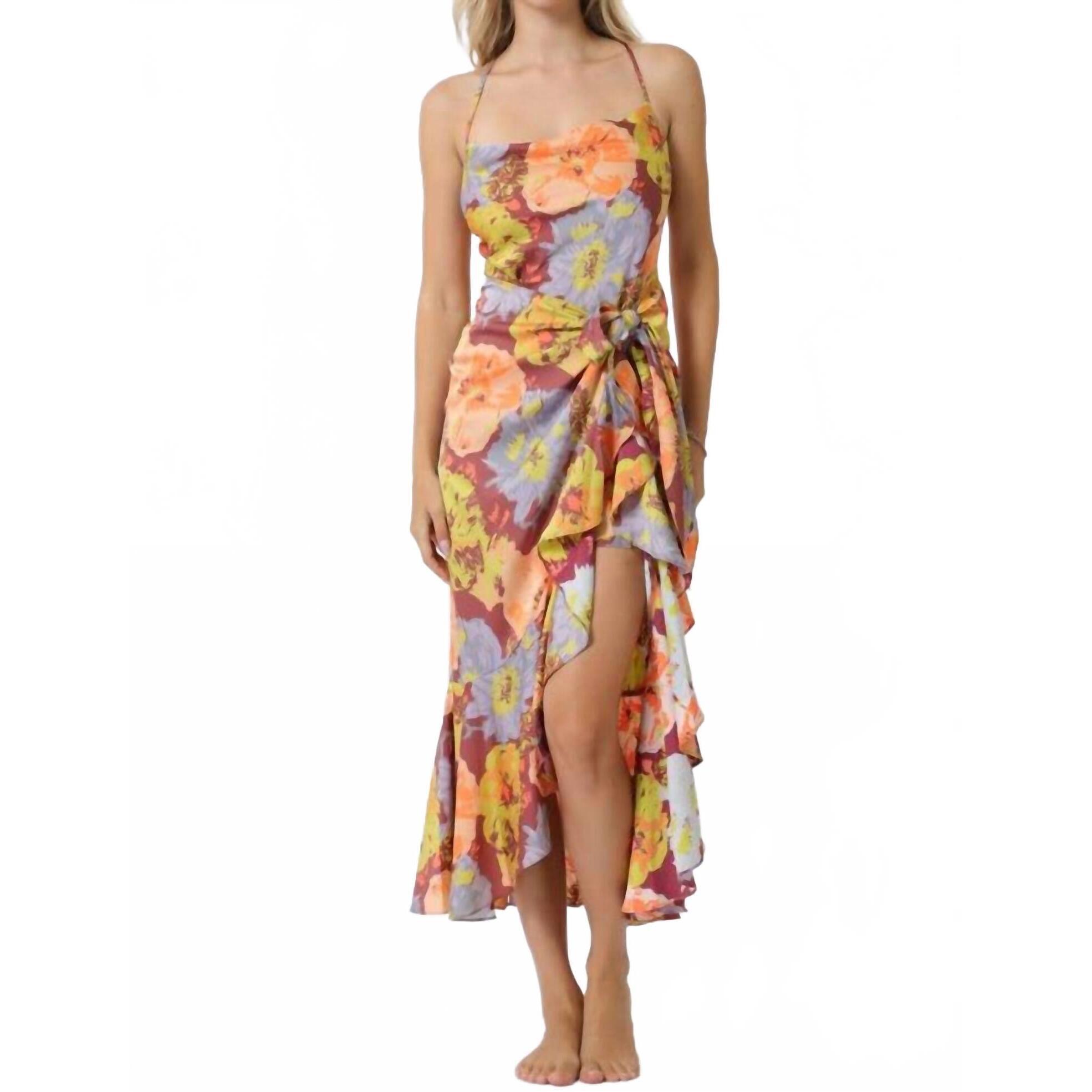 New Aakaa Rebecca Bust Drapping Ruffle Wrap Dress In Multi